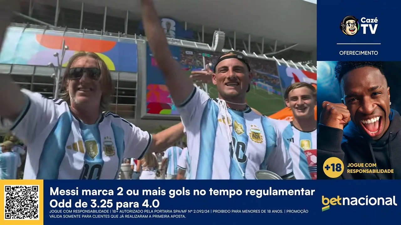“Das 98 propagandas na CazéTV que mencionaram odd durante as partidas nos primeiros 15 dias da Copa, apenas 35 acertaram.” Agência Pública, em acesso a estudo inédito da organização CTRL+Z. Reprodução: CazéTV/YouTube